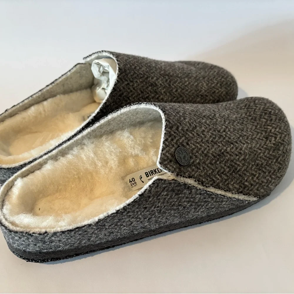 NIB Birkenstock Zermatt River Herringbone Gray Shearling-lined Slippers - Picture 2 of 6